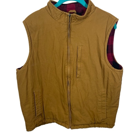 Tailor Vintage Pur Tec canvas vest Red Buffalo Plaid Lined Jacket Men’s large - Picture 1 of 7